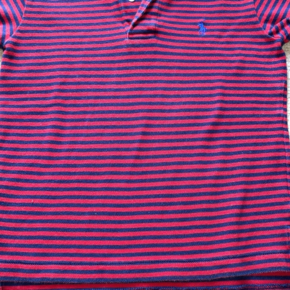 Polo Ralph Lauren Red Navy Striped Short Sleeve Logo Polo Shirt 4/4T Preppy - Picture 5 of 6